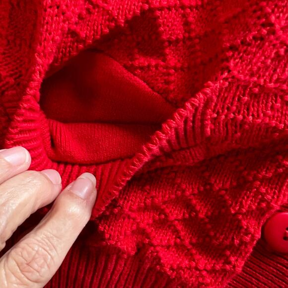 VTG BellePointe  Cardigan Sweater Womens M Cotton Textured Christmas Red Pockets - Picture 6 of 10